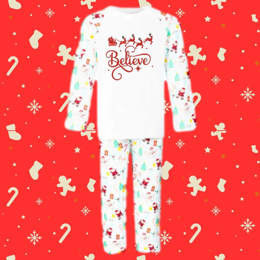 Childs/Kids Believe and Reindeer Christmas Pyjamas