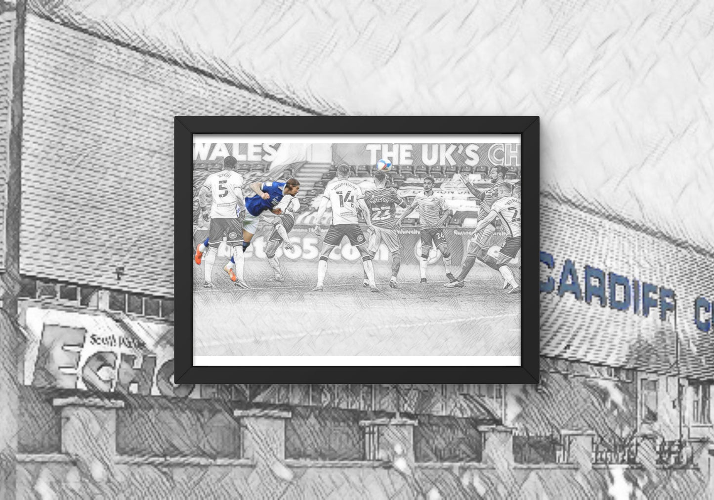 Aden Flint Goal Cardiff City Sketch Print